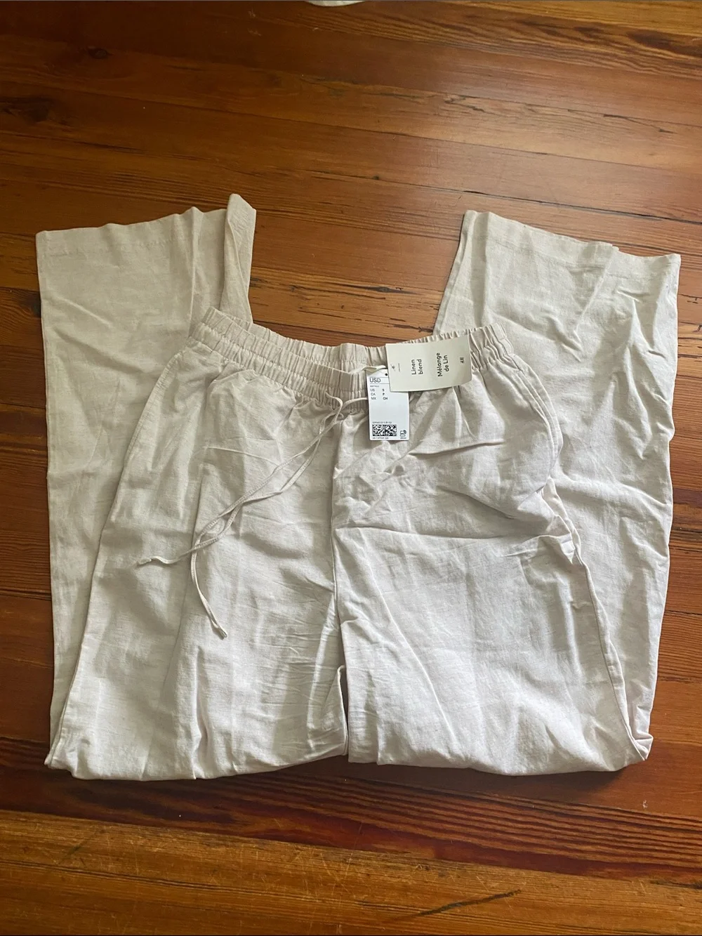 H&M Wide-Leg Linen-Blend Pants in Light Beige, new with tags / never worn